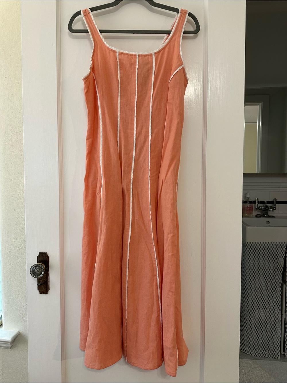 Maria De La Orden Coral Maxi Dress with White Piping